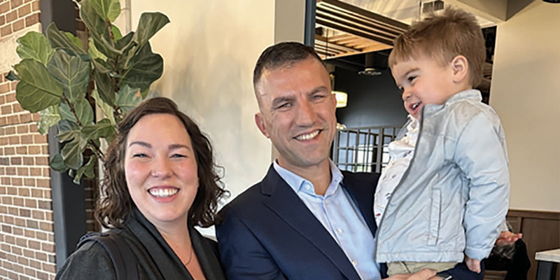 A woman and her child meet a politician