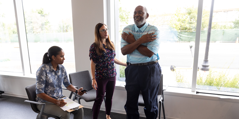 Patient working on fall prevention