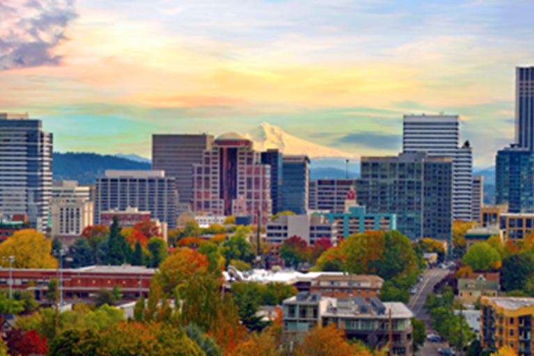 Portland Oregon skyline at sunset